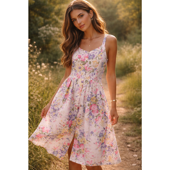 Vintage Starina Dress Womens Medium Floral Button Front Sundress Pockets 90s - Picture 2 of 14